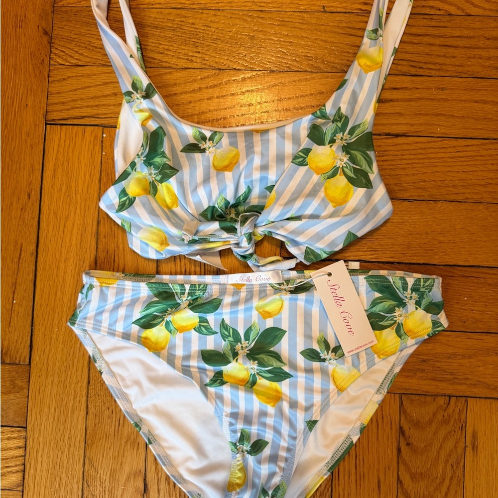 Stella Cove Blue & Yellow Lemon Stripe Girls' Two-Piece Bikini